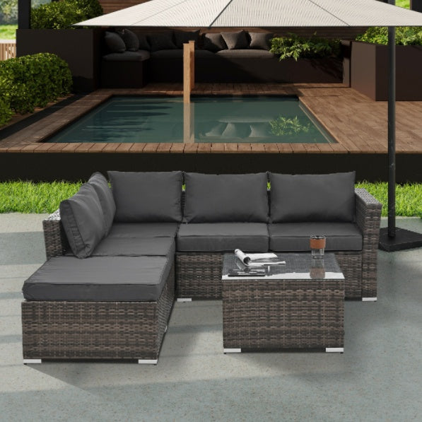 4-Piece PE Wicker Patio Furniture Set with Tempered Glass Coffee Table – Outdoor Conversation Set