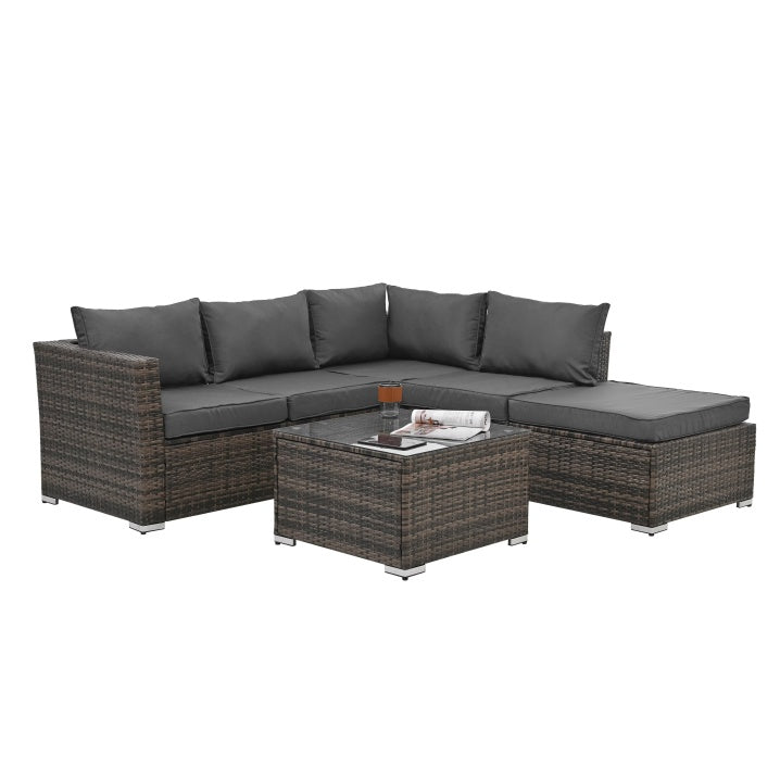 4-Piece PE Wicker Patio Furniture Set with Tempered Glass Coffee Table – Outdoor Conversation Set